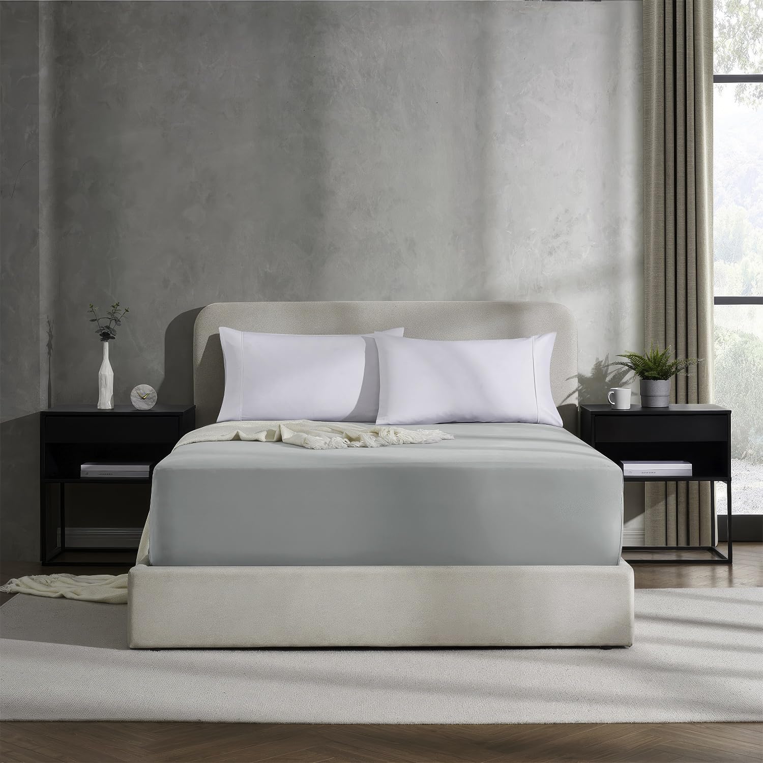 Nestl Extra Deep Pocket King Fitted Sheet, Light Grey Fitted Sheet King Size, 1800 Microfiber King Fitted Sheet Only, Soft King Bed Fitted Sheet Fits Up To 24 Inch Mattress - King Size Fitted Sheets