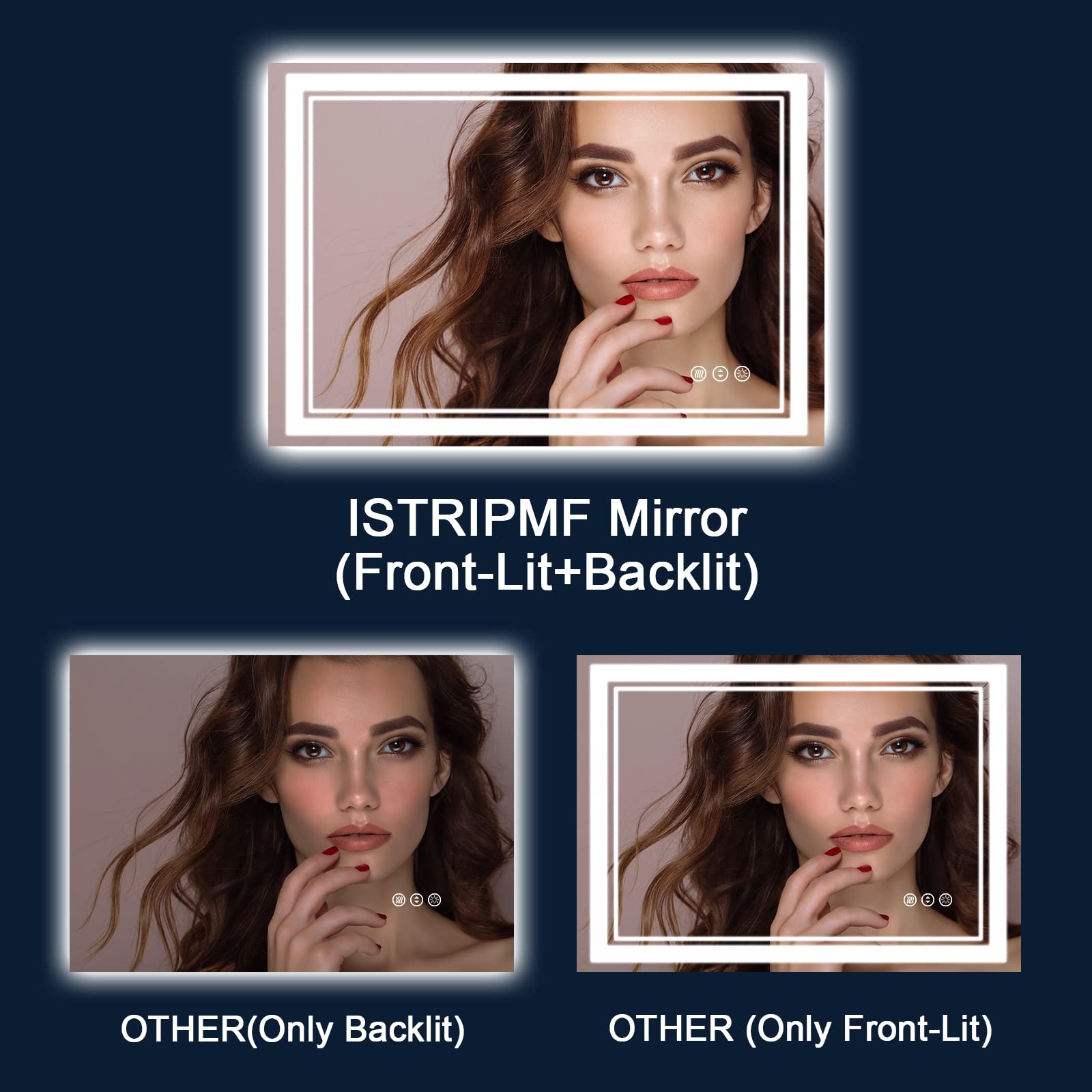 Istripmf 48 X 30 Inch Led Bathroom Mirror With Lights, Front And Backlit Anti-Fog Dimmable Memory Lighted Bathroom Vanity Mirror