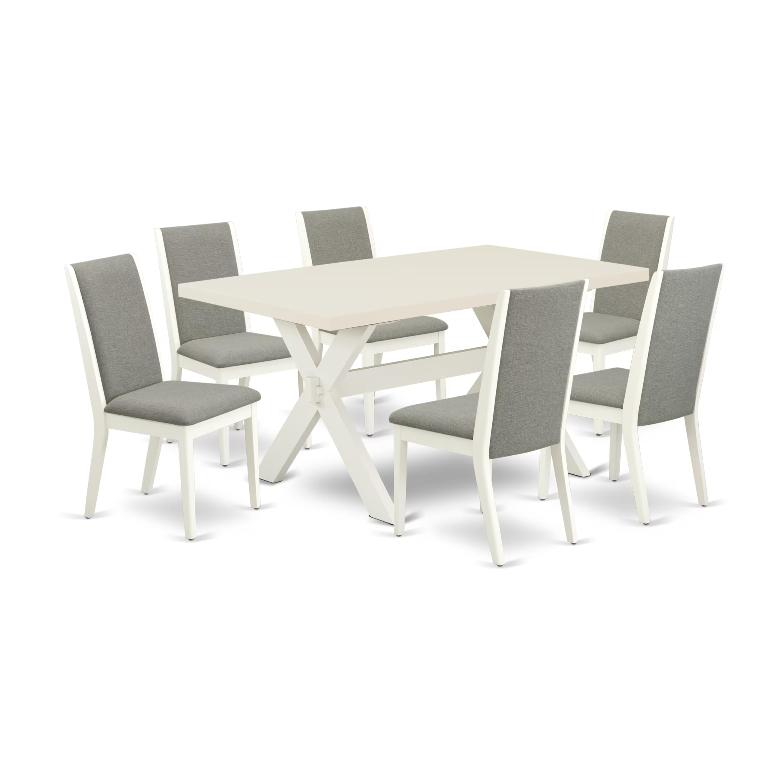 East West Furniture X026La206-7 7 Piece Kitchen Table Set Consist Of A Rectangle Dining Table With X-Legs And 6 Shitake Linen Fabric Parson Dining Room Chairs, 36X60 Inch, Multi-Color