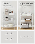 Songmics 3-Tier Metal Storage Rack With Wheels, Mesh Shelving Unit With X Side Frames, 23.6-Inch Width, For Entryway, Kitchen, Living Room, Bathroom, Industrial Style, White Ubsc163W01