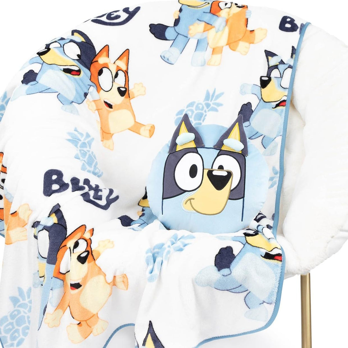 Jay Franco Bluey & Bingo Nogginz Set - 40 X 50 Inch Lightweight Travel Throw Blanket & Pillow - Kids Super Soft 2 Piece Bedding