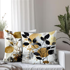 Supwhd Black And Gold Botanical Pillow Covers 18X18 Set Of 2, Abstract Modern Decorative Throw Pillow Covers For Living Room Bed