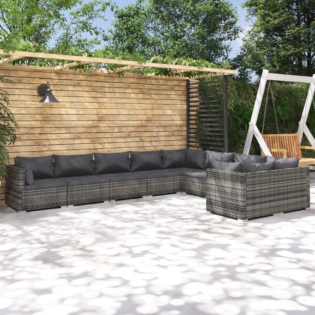 vidaXL 9 Piece Outdoor Patio Lounge Set with Cushions, Sturdy Powder-Coated Steel Frame, Weather-Resistant PE Rattan, Modular Design, Gray and Anthracite