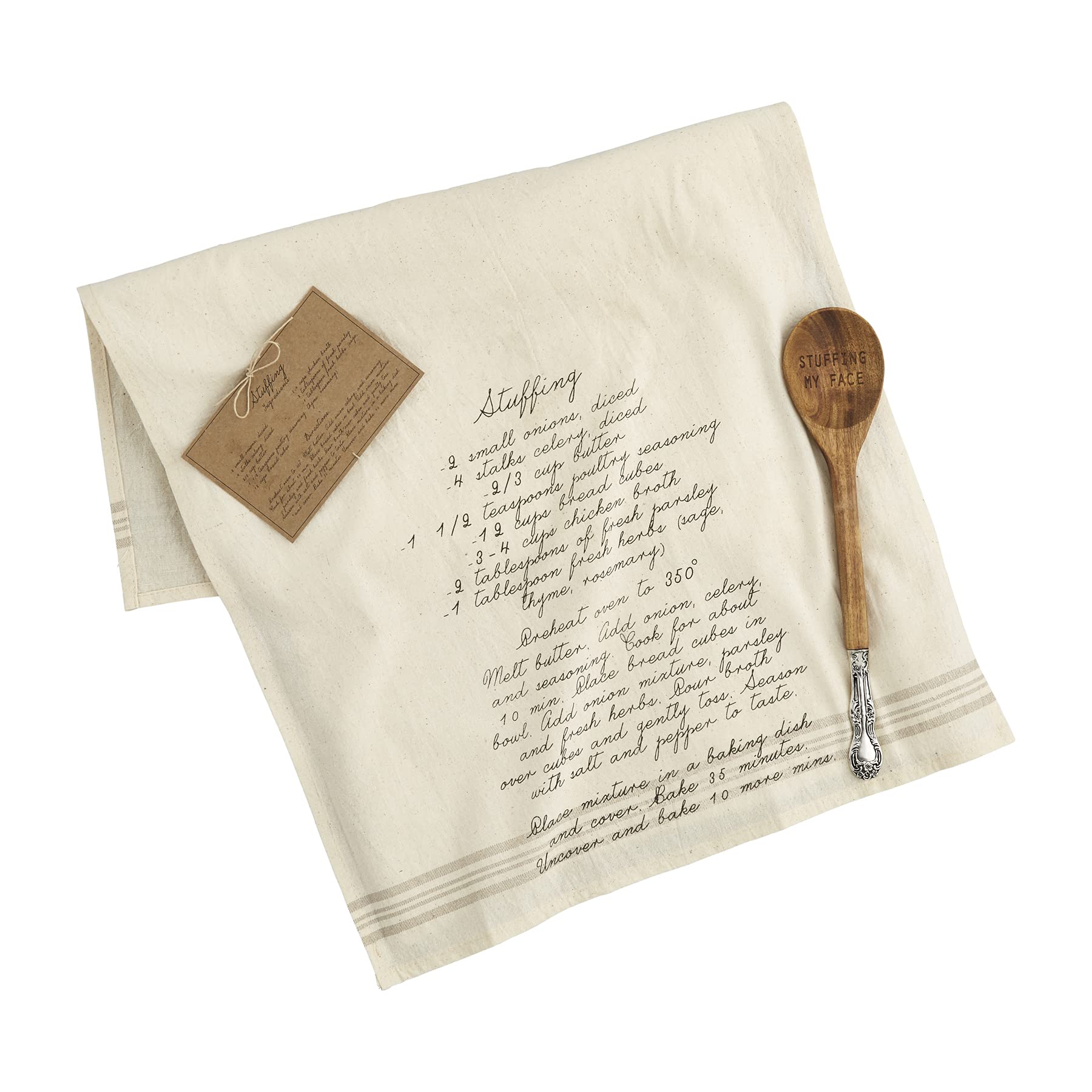 Mud Pie Thanksgiving Sides Recipe Towel and Wooden Spoon Set, Stuffing, 26 x 16.5