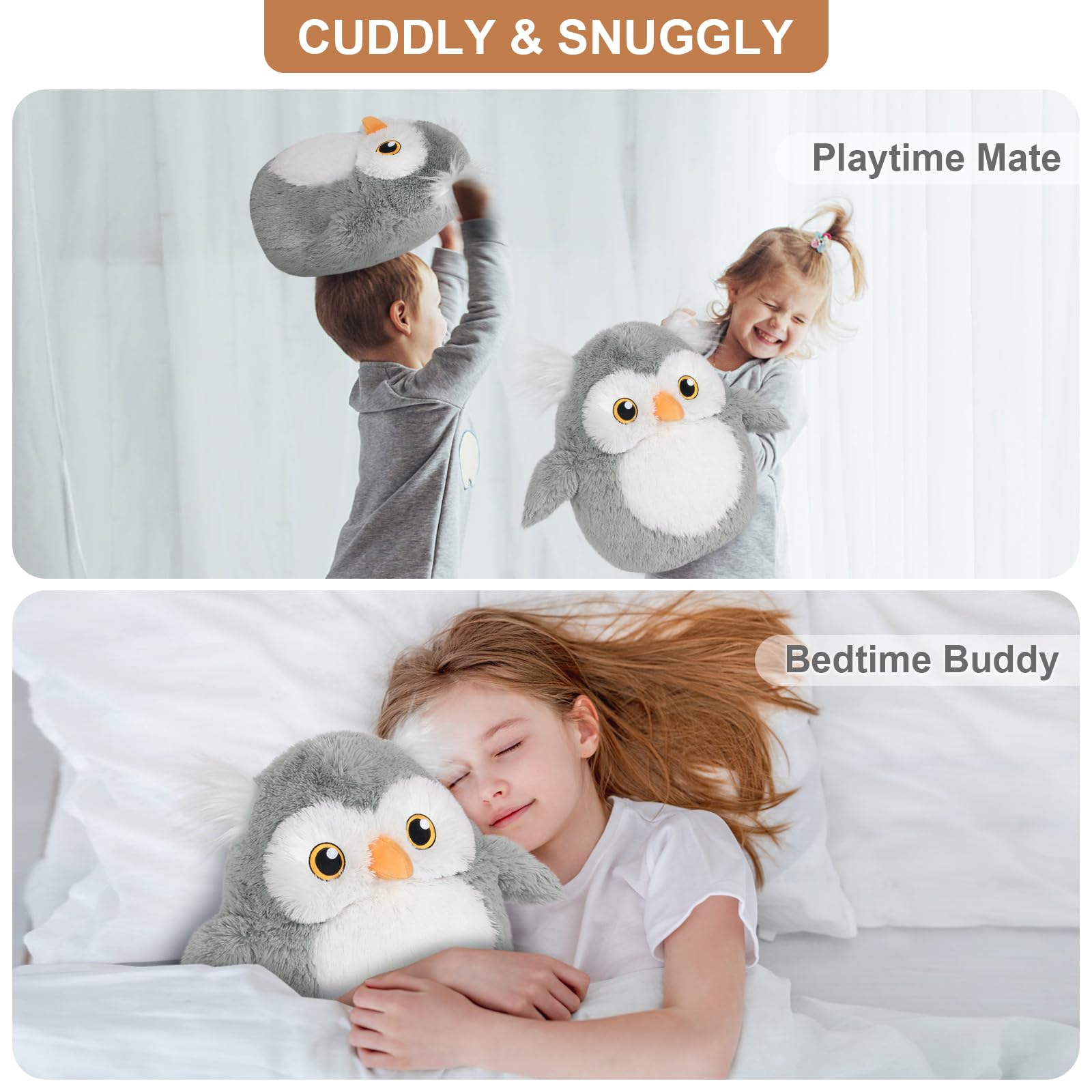 Suzzipals 13 Inch Owl Plush Pillows, Cute Stuffed Animals Plush Toys, Plushies Owl Pillow For Hug, Owl Soft Toys Kawaii Decor Fo