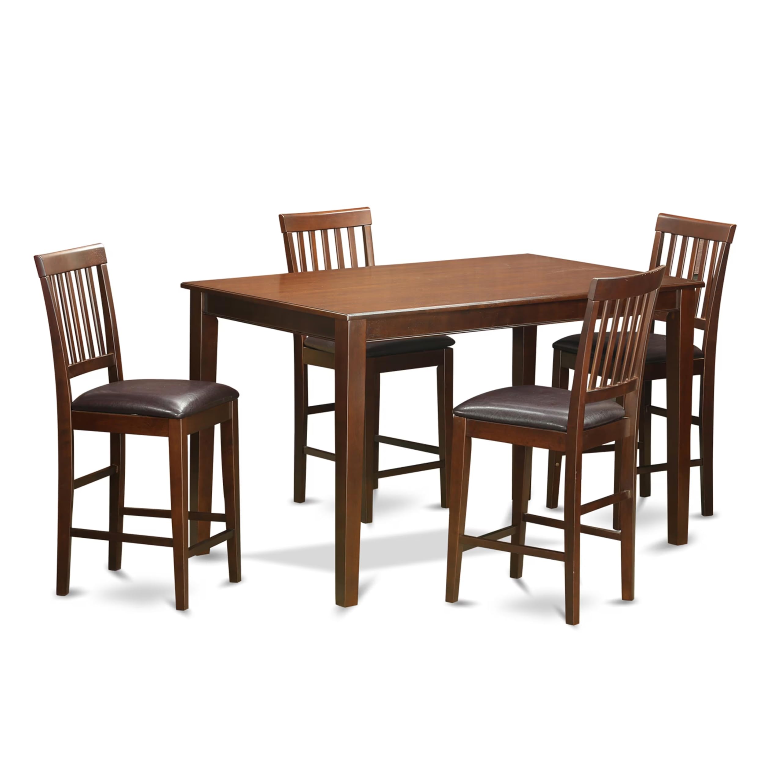 East West Furniture Dudley 5 Piece Counter Height Set Includes a Rectangle Kitchen Table and 4 Faux Leather Upholstered Dining Chairs, 36x60 Inch, Mahogany