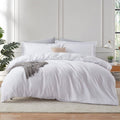 Hearth & Harbor White Duvet Cover Queen Size - 3 Piece Queen Duvet Cover Set, Soft Double Brushed Queen Size Duvet Covers with B