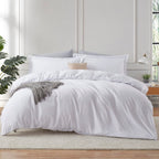 Hearth & Harbor White Duvet Cover Queen Size - 3 Piece Queen Duvet Cover Set, Soft Double Brushed Queen Size Duvet Covers with B