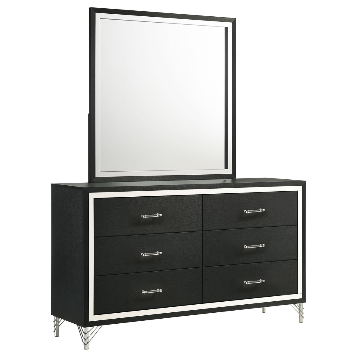 Coaster Home Furnishings Lucia Modern Classic 59-inch 6-Drawer Bedroom Dresser with Mirror Bedroom Clothing Storage Cabinet Wide Chest of Drawers Organizer Unit Black 224993M