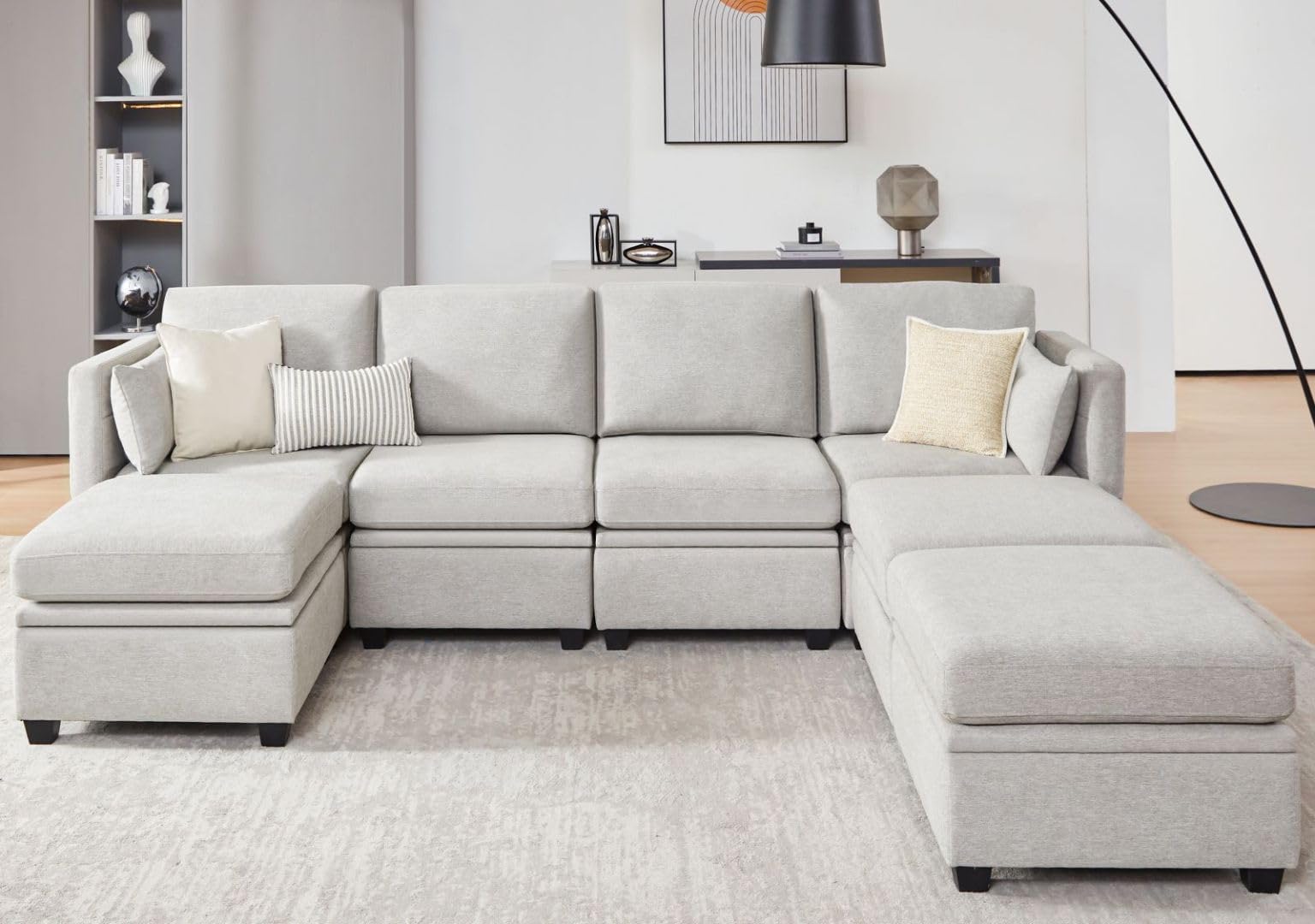 Weture 7 Seat Modular Sectional Sofa, Grey, Sofa With Storage, U Shaped, High Supportive Sponges, Convertible, Living Room