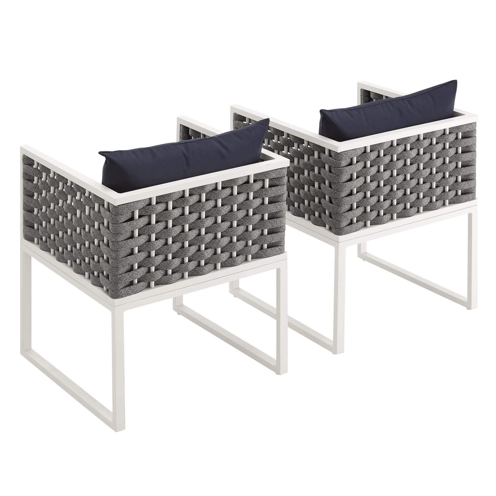 Modway Stance Outdoor Patio Aluminum Set of 2 Dining Armchair in White Navy