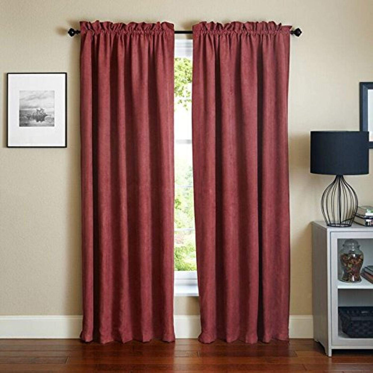 Blazing Needles Reversible Rod Pocket Room-Darkening Microsuede Curtain Panels, 108&quot; by 52&quot;, Red Wine 2 Count