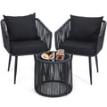 Kromax 3 Pieces Patio Rattan Bistro Conversation Set, Outdoor All-Weather Wicker Furniture Chairs And Side Table Set Ideal For Balcony, Porch And Backyard, Black