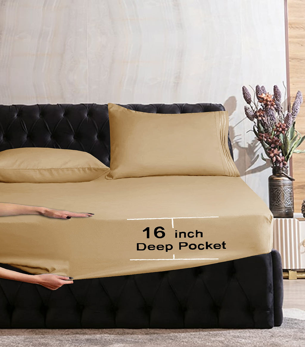 Elegant Comfort Luxurious Wrinkle Resistant 1500 Thread Count Egyptian Quality 1-Piece Fitted Sheet All Around Elastic -Deep Pocket- Ultra Soft Bottom Fitted Sheet, Full, Camel-Gold