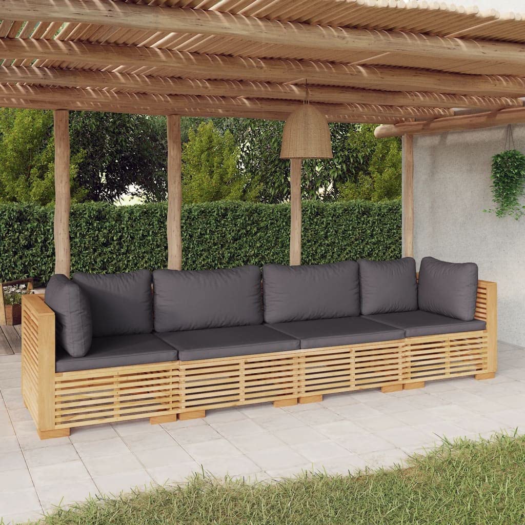 vidaXL Patio Furniture Set 4 Piece, Outdoor Sectional Sofa with Cushions, Patio Lounge Set for Garden Lawn Backyard, Solid Wood Teak