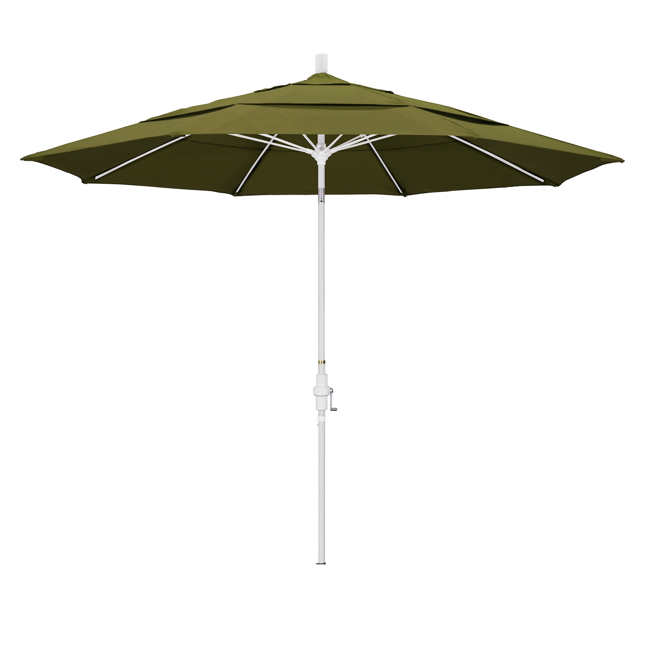California Umbrella 11' Round Fiberglass Rib Market Umbrella, Crank Lift, Collar Tilt, Palm, White Pole (Gscuf118170-Sa21-Dwv)