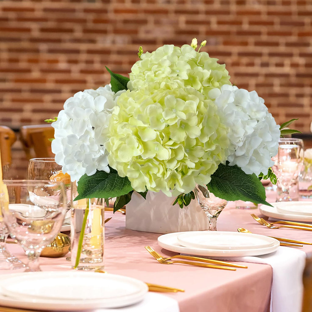 Jinwoe Green Hydrangea Artificial Flowers, 5Pcs 20Inch Large Lifelike Faux Silk Flowers, Full Artificial Hydrangeas For Bouquet