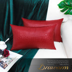 Brawarm Faux Leather Pillow Covers 12 X 20 Inches, Christmas Red Leather Pillow Covers Pack Of 2, Crocodile Leather Decorative L