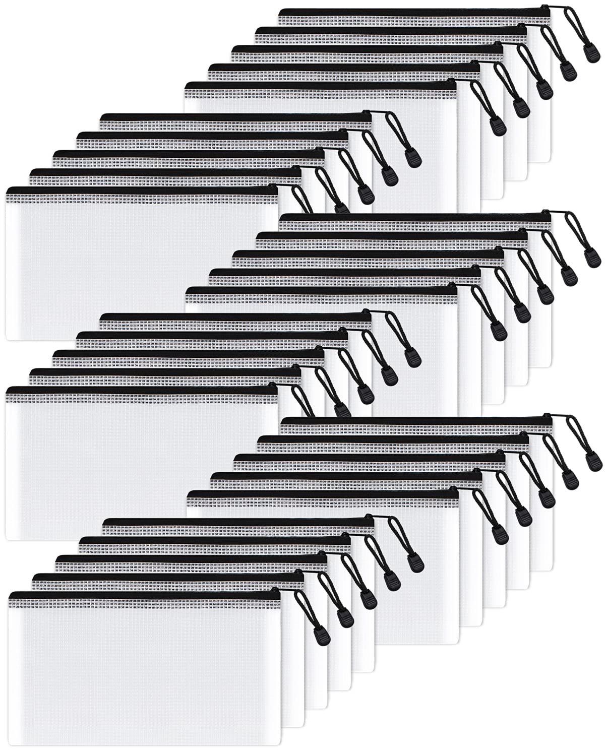 Sunee Mesh Zipper Pouch 9X13 In (Black, 30 Packs), Mesh Bags With Zipper For School Office Supplies, Puzzles & Games, Travel Acc