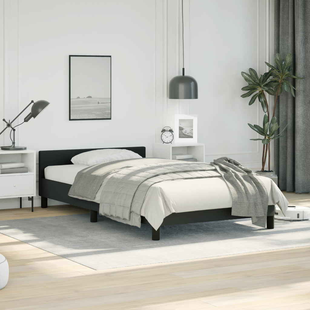 vidaXL Faux Leather Bed Frame Platform Bed , Scandinavian Style/Slats Support/No Box Spring Needed/Without Mattress/Easy Assembly, Black Twin XL Bed
