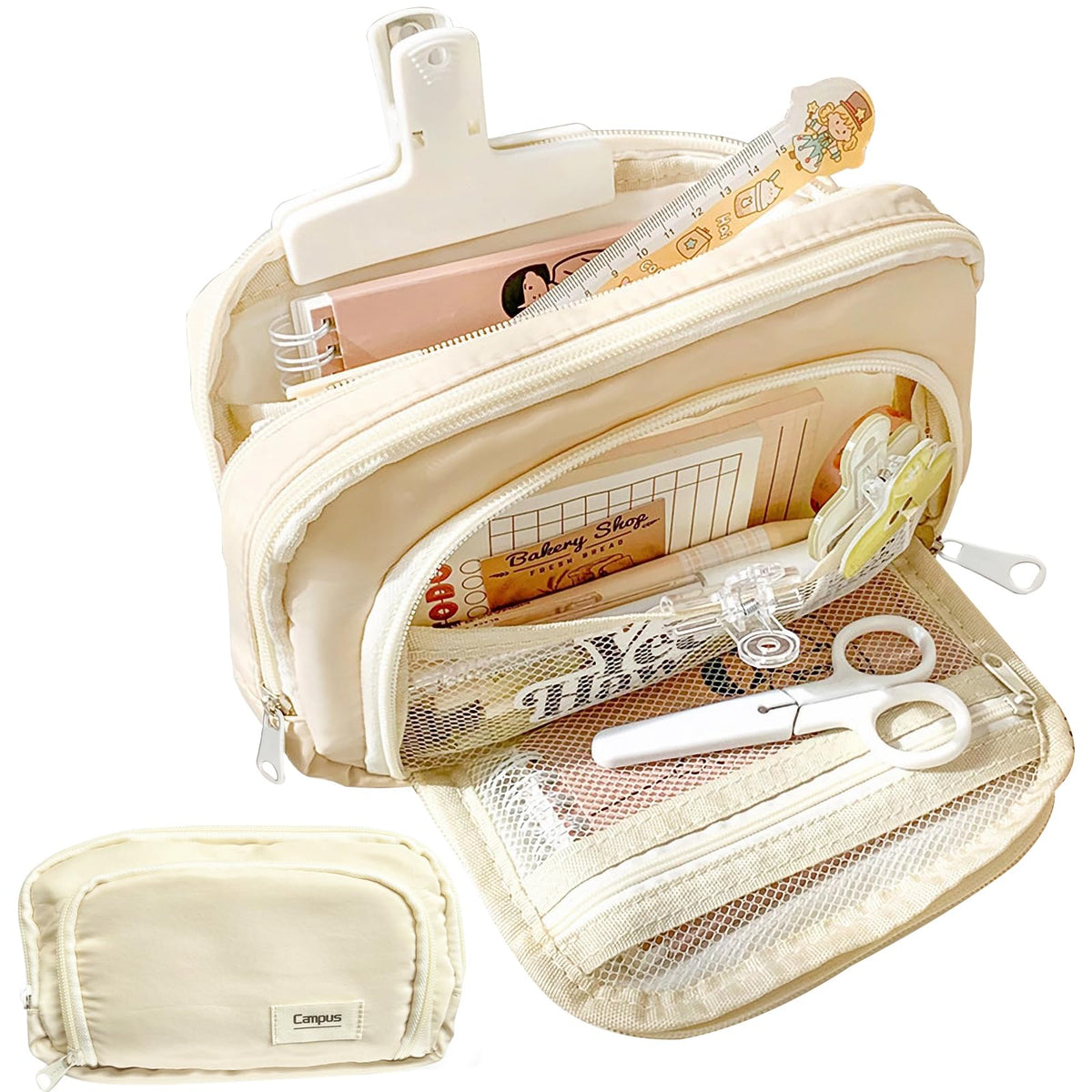 Lslshy Big Capacity Pencil Case Large Three-Ply Zipper Pen Pouch Office School Stationery Supplies For Teen Girls Boys Students