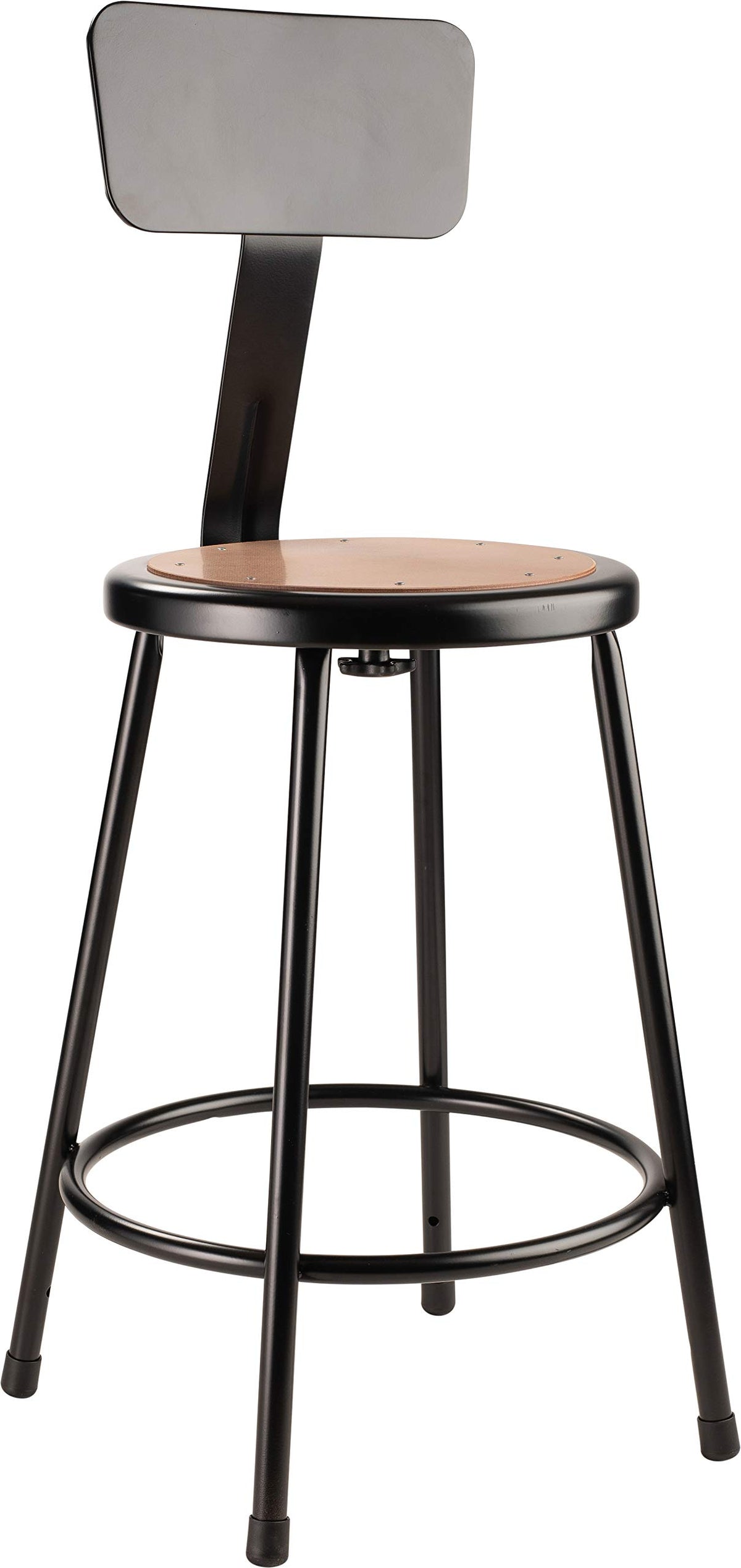 National Public Seating 6224B-10 24&quot;Heavy Duty Steel Stool with Backrest, Black