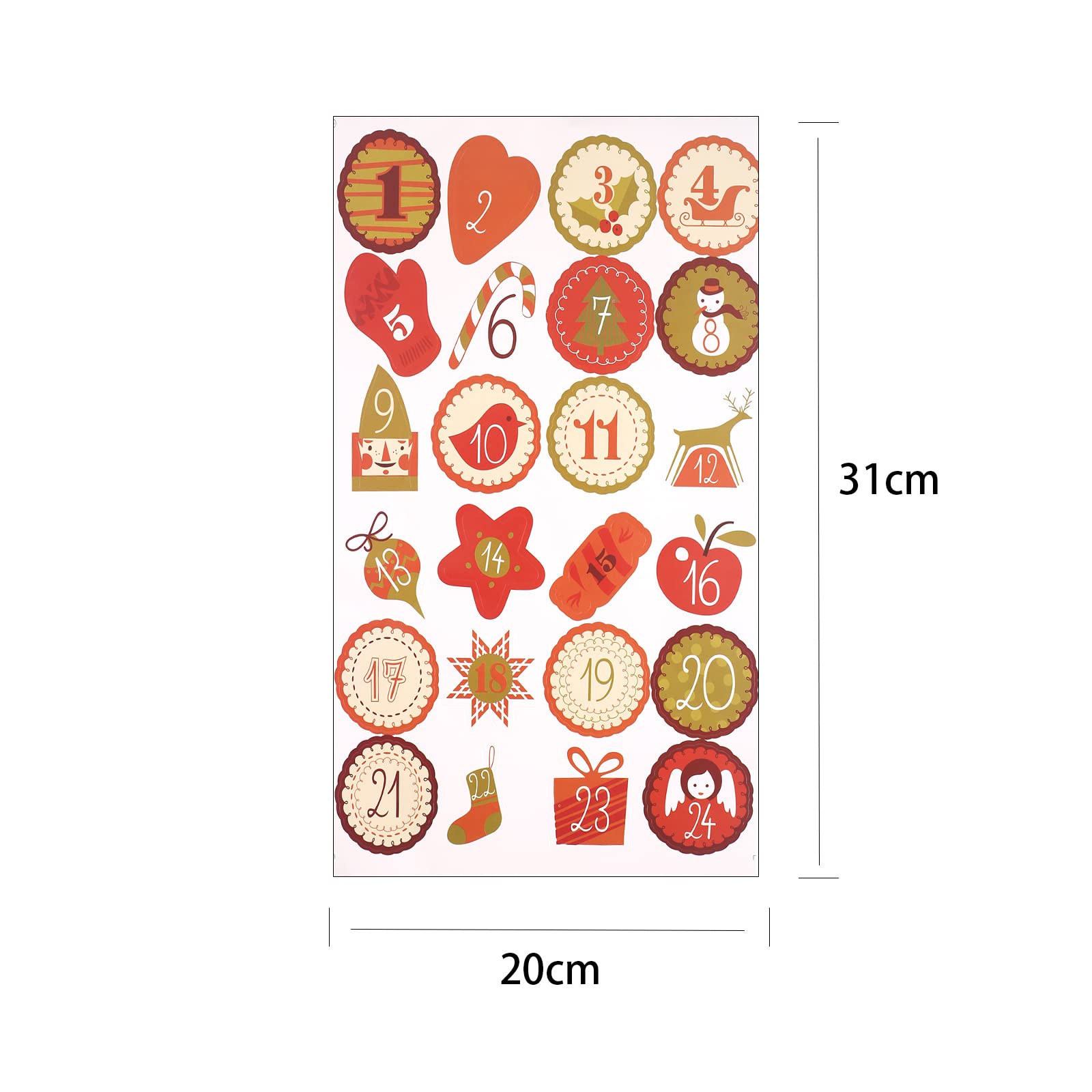 12 Sheets Christmas Advent Calendar Number Stickers, 1-24 Christmas Countdown Calendar Stickers For Diy Gifts Xmas Craft Christm
