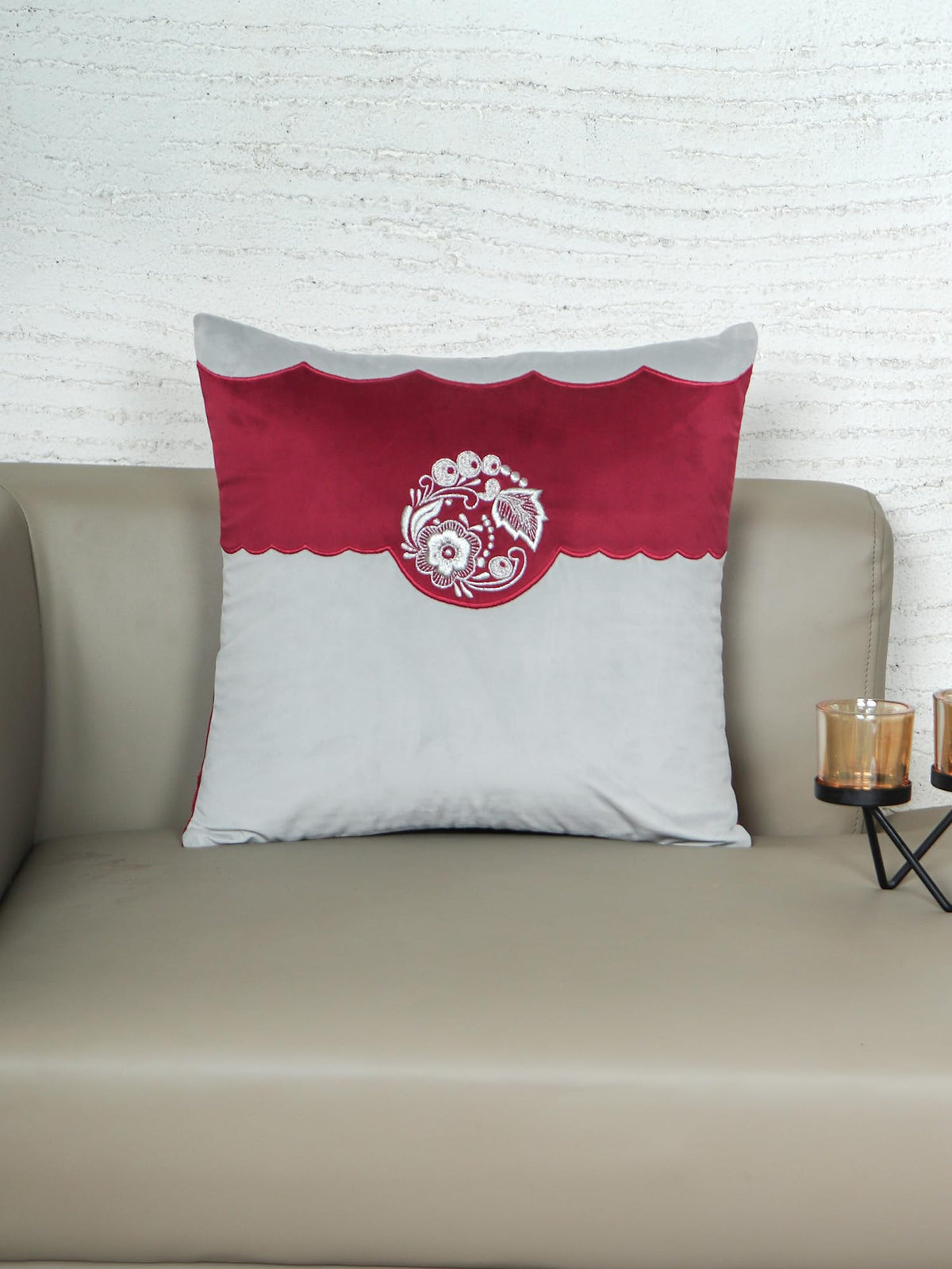 Zeba World Hand Embroidered Velvet Cushion Cover  Luxe Collection | Sofa, Bedroom, Couch | Patchwork With Floral Embroidery  M