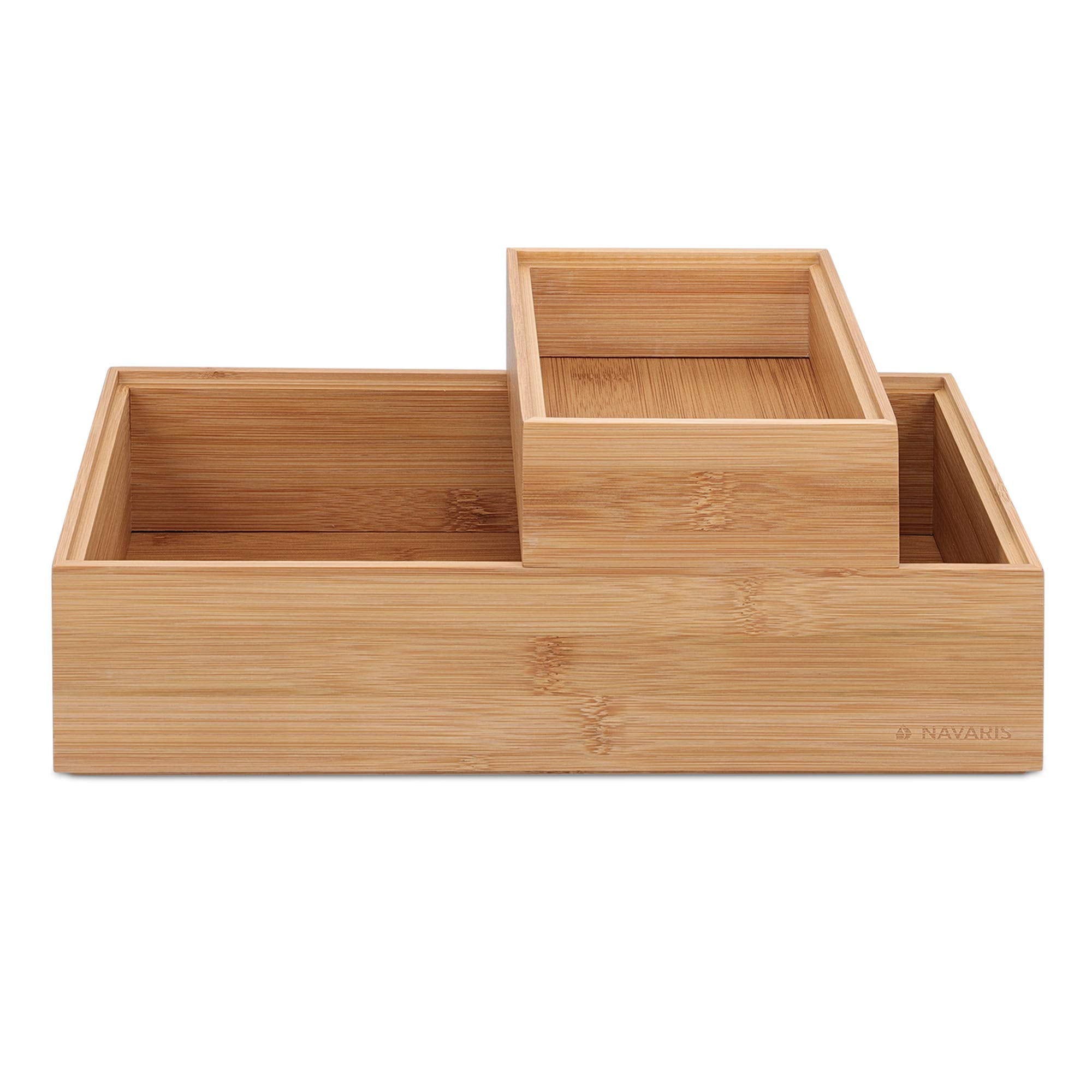 Navaris Bamboo Storage Boxes - Set Of 2 Wood Stackable Box Organizers For Bedroom, Kitchen, Bathroom, Living Room, Makeup, Jewel