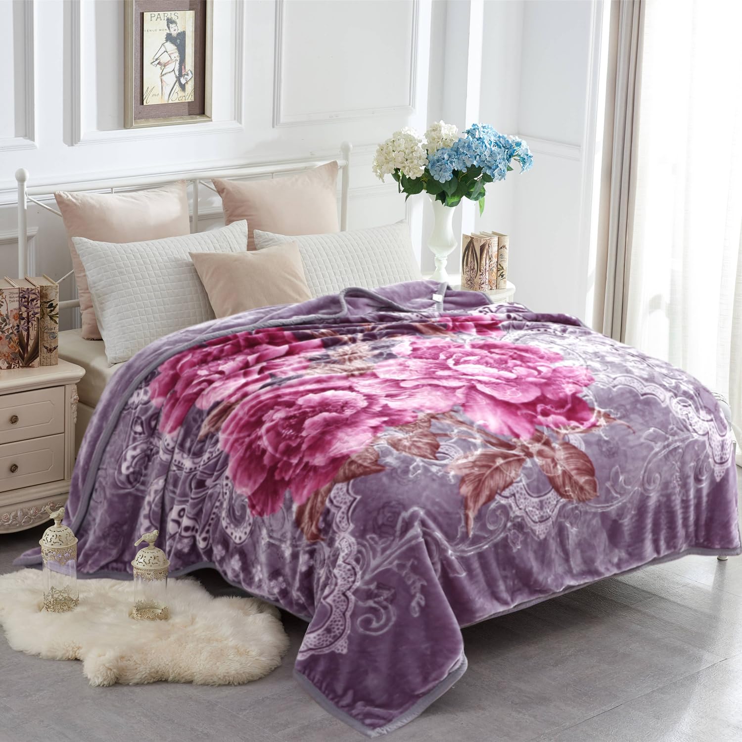 Jyk Soft Blanket Queen Size Korean Mink Blanket, 5 Lb Fleece Blanket - 2 Ply Reversible 520Gsm Silky Soft Plush Warm Blanket For