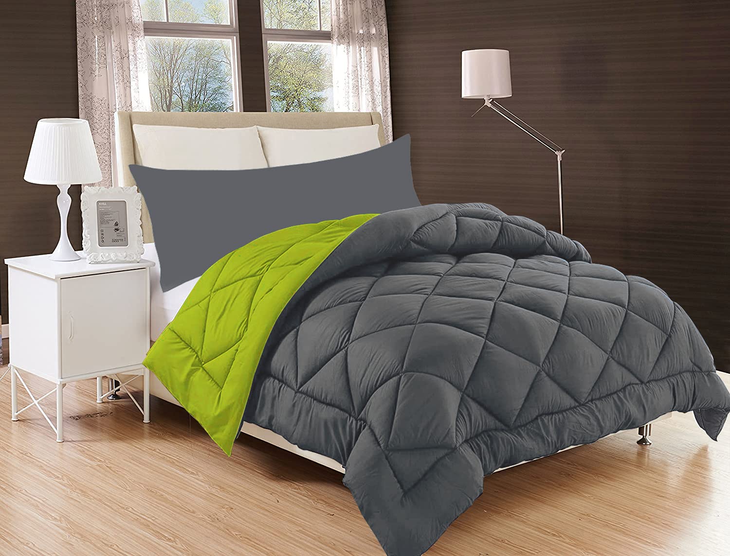 Pindia 200 Gsm Microfiber Double Bed Comforter/Blanket  90 X 60 Inch, Grey Green