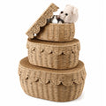 Newtay 3 Pcs Large Scalloped Wicker Rattan Storage Baskets with Lid