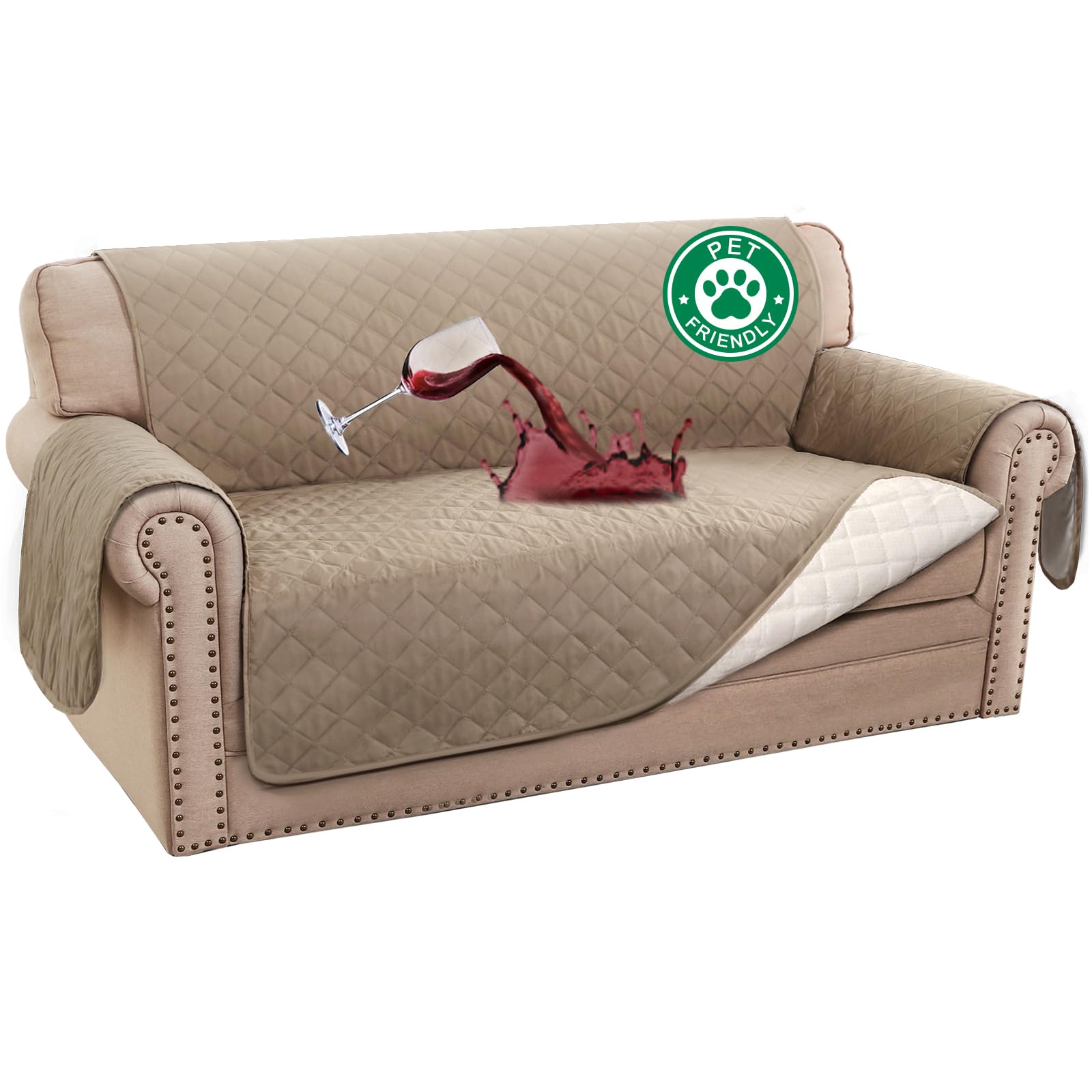 Turquoize 100% Waterproof Couch Cover Sofa Covers for 2 Cushion Couch Loveseat Covers Triple Non-Slip Couch Cover for Dogs Washa