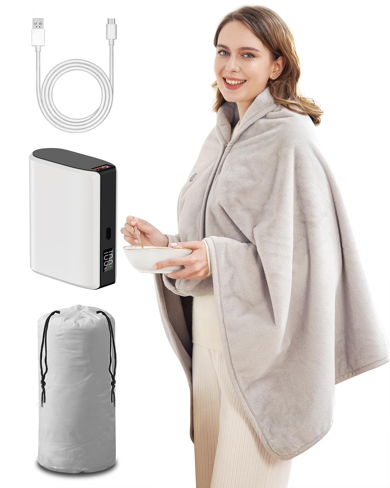 Zireot Heated Blanket Battery Operated,With Battery Pack,Cordless Usb Heated Shawl,Outdoor Portable Electric Blanket,Usb Heated