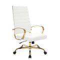 LeisureMod Benmar High-Back White Leather Office Desk Chair Ergonomic Executive Chair with Adjustable Swivel, Gold Frame with Cu
