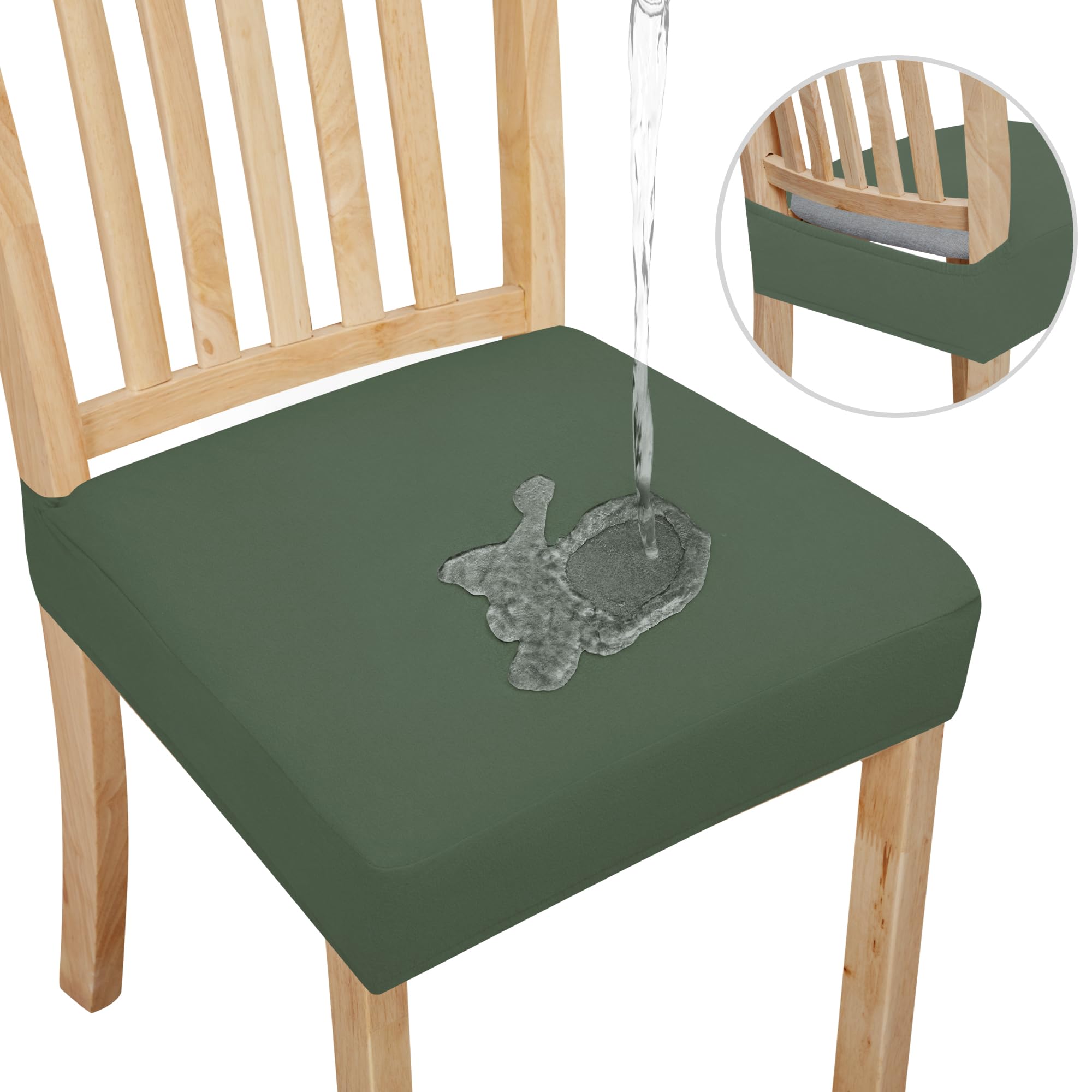 Easy-Going 100% Waterproof Seat Covers For Dining Room Chairs Set Of 8, Stretch Chair Seat Slipcovers Protector Removable And Washable Kitchen Dining Chair Covers, Grayish Green