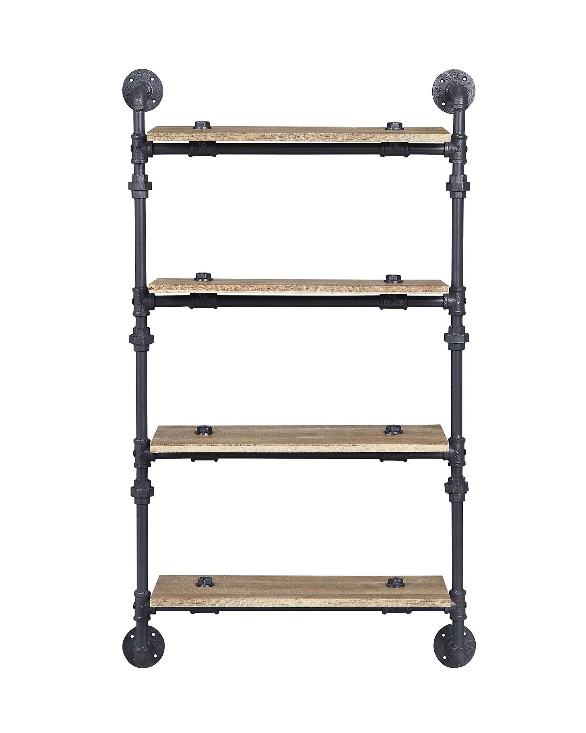 Acme Brantley Wall Rack with 4 Wooden Shelves in Oak and Sandy Black