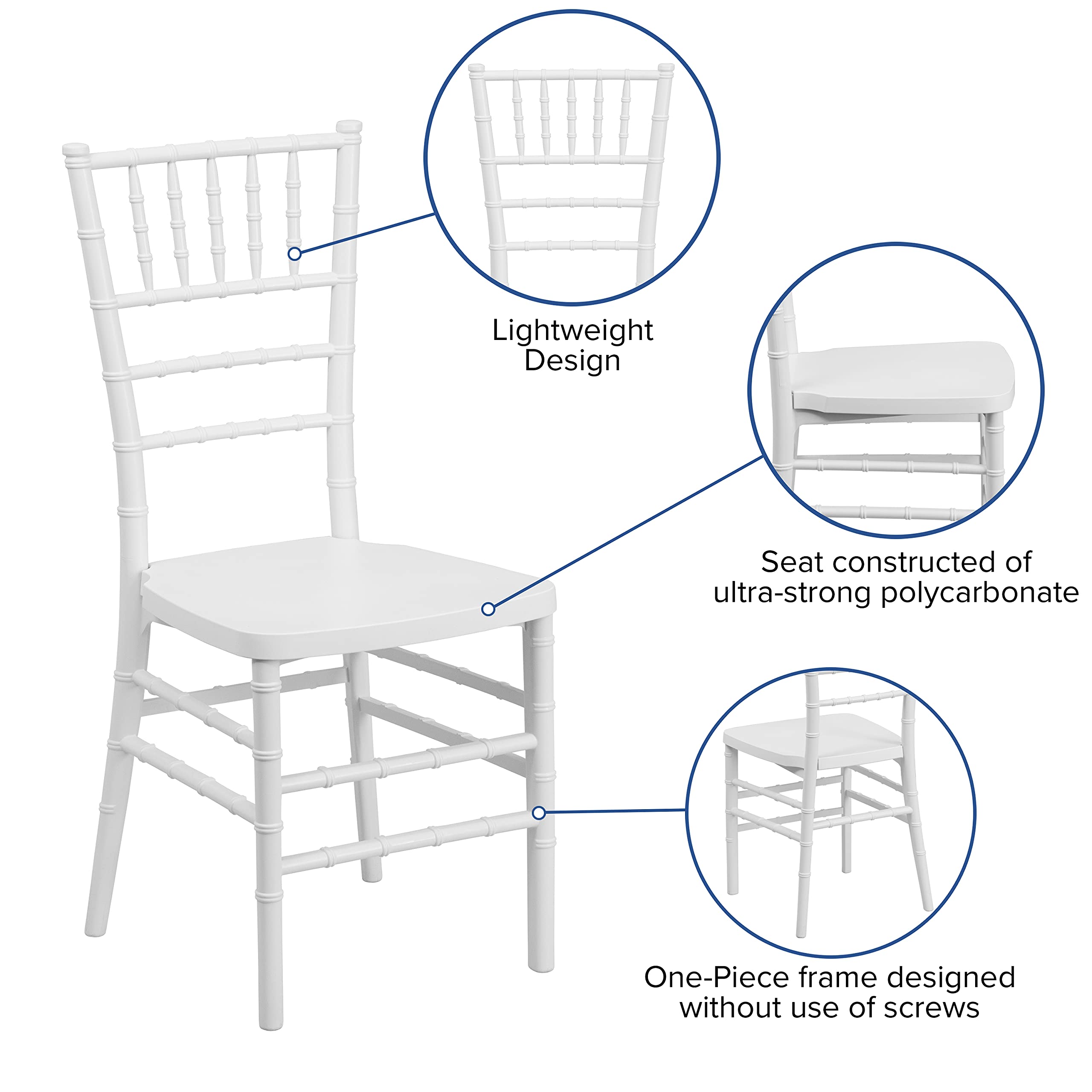 Flash Furniture HERCULES PREMIUM Series Matte White Resin Stacking Chiavari Chair