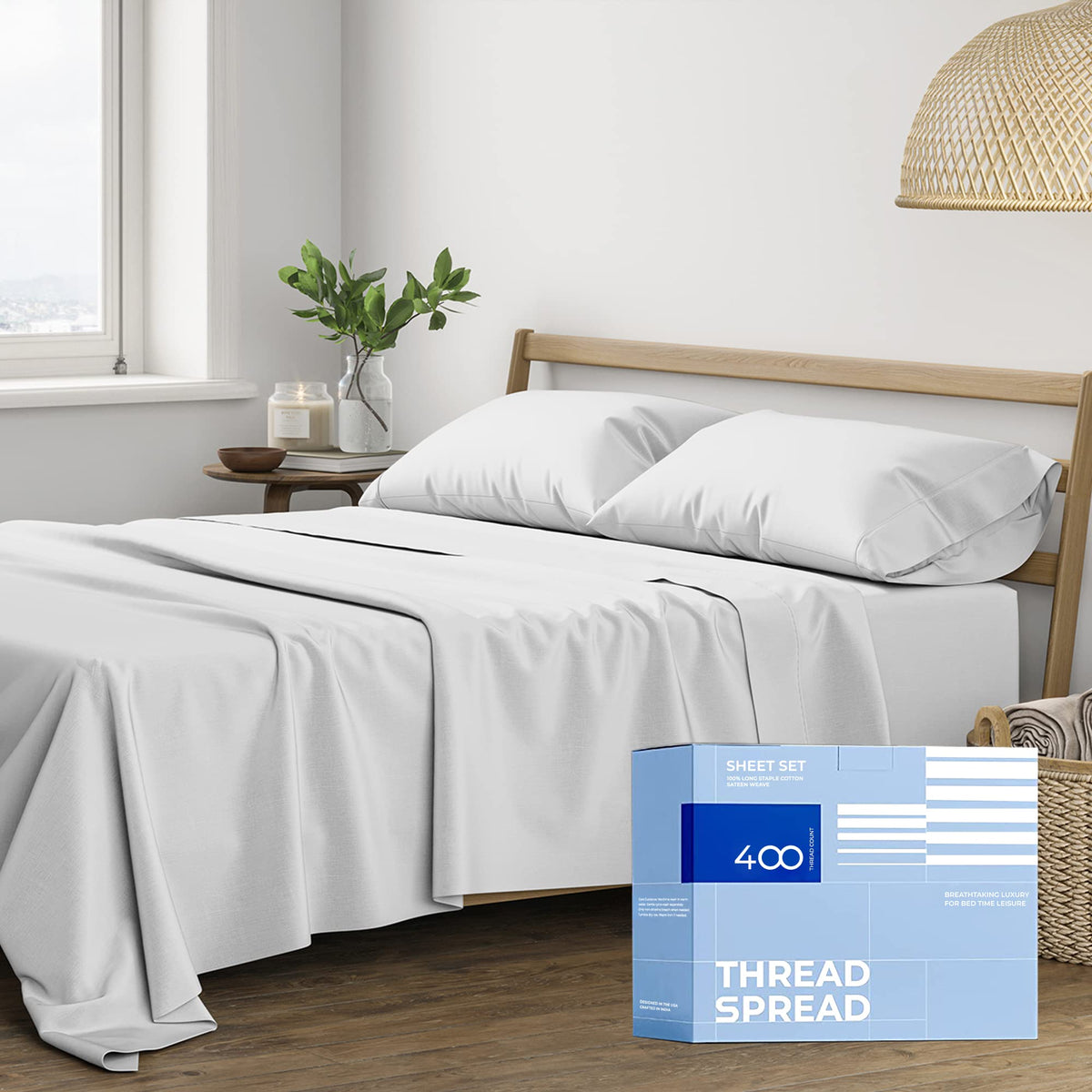Thread Spread Full Size Sheets Set Cotton - 400 Thread Count 4 Pc 100% Cotton Full Size Sheet Sets, 16    Deep Pocket Full Size