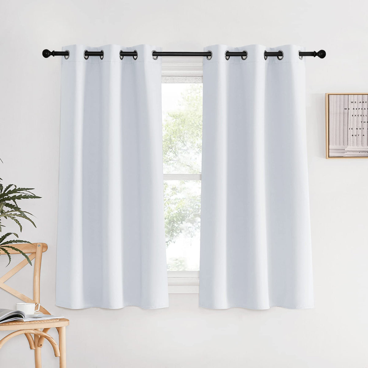 Nicetown Bedroom Curtains 2 Panels Set, 34 In X 60 In (W X L), Greyish White, Easy Care Solid Thermal Insulated Silver Grommet L