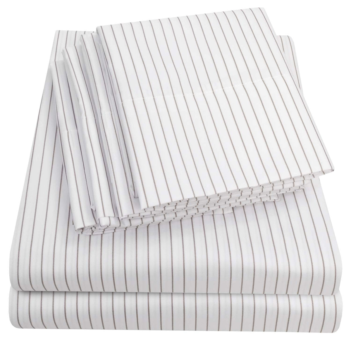 Queen Sheets Pinstripe White - 6 Piece 1500 Supreme Collection Fine Brushed Microfiber Deep Pocket Queen Sheet Set Bedding - 2 E