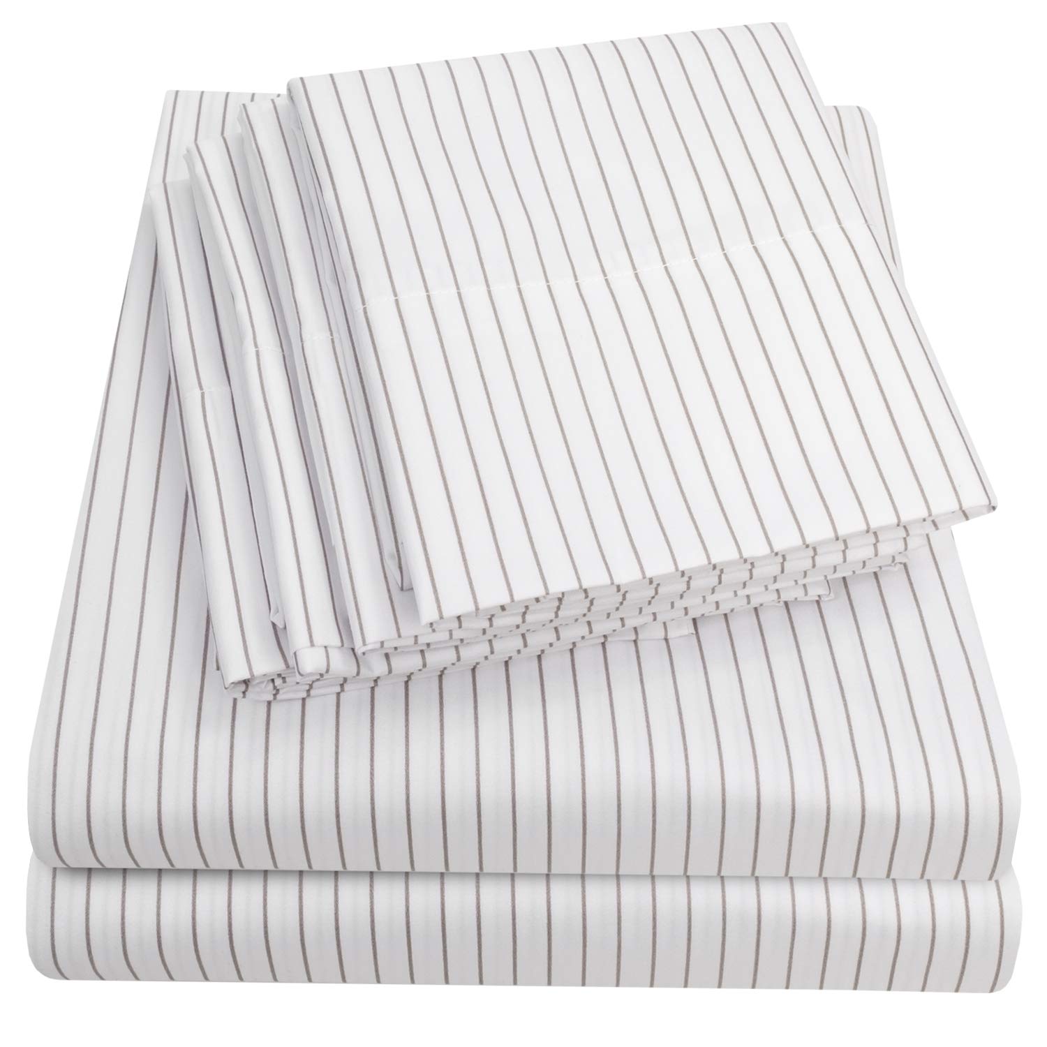 Queen Sheets Pinstripe White - 6 Piece 1500 Supreme Collection Fine Brushed Microfiber Deep Pocket Queen Sheet Set Bedding - 2 E