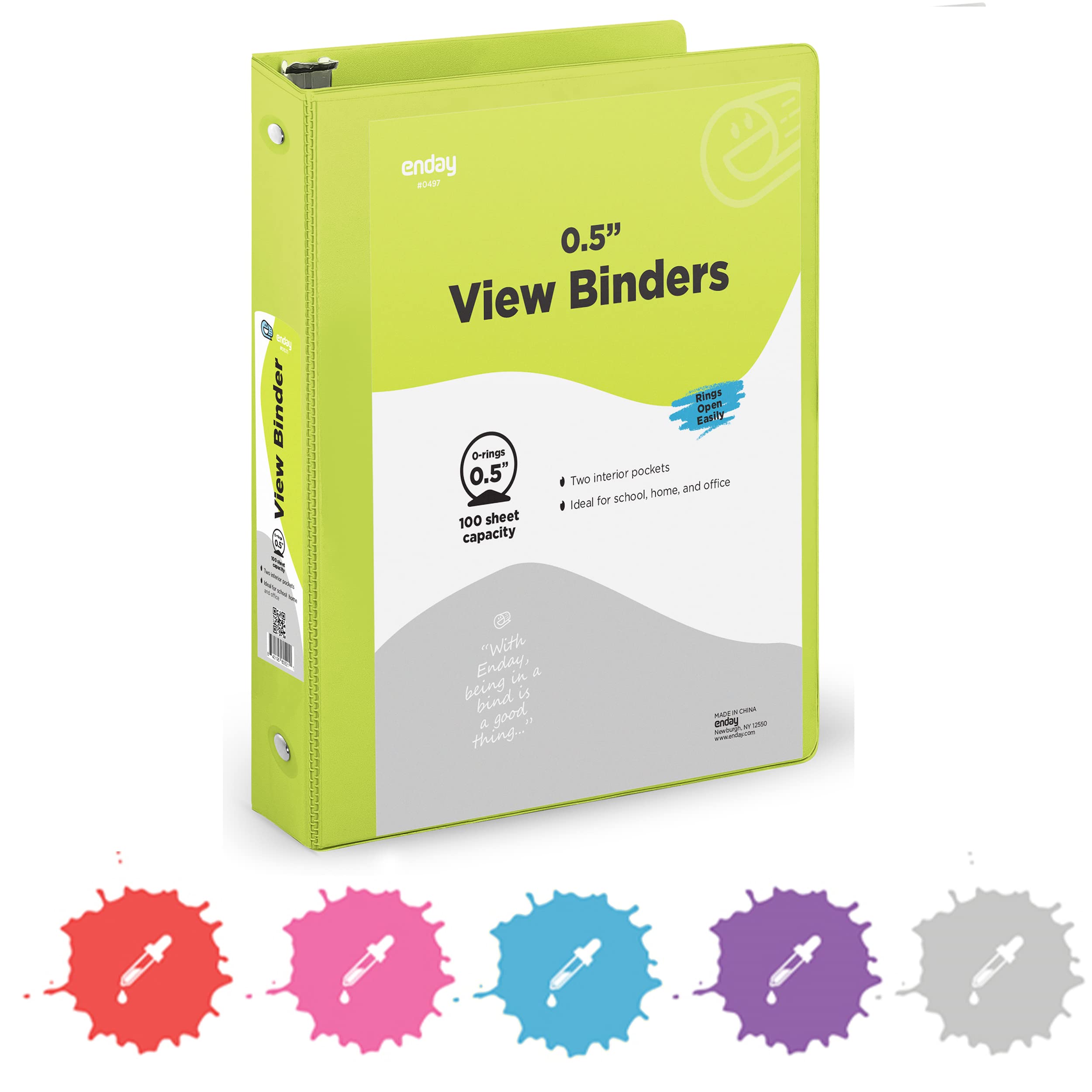 Inch 3 Ring Binder .5 Inch Green Clear View Cover With 2 Inside Pockets, Colored School Supplies Office And Home Binders - By E