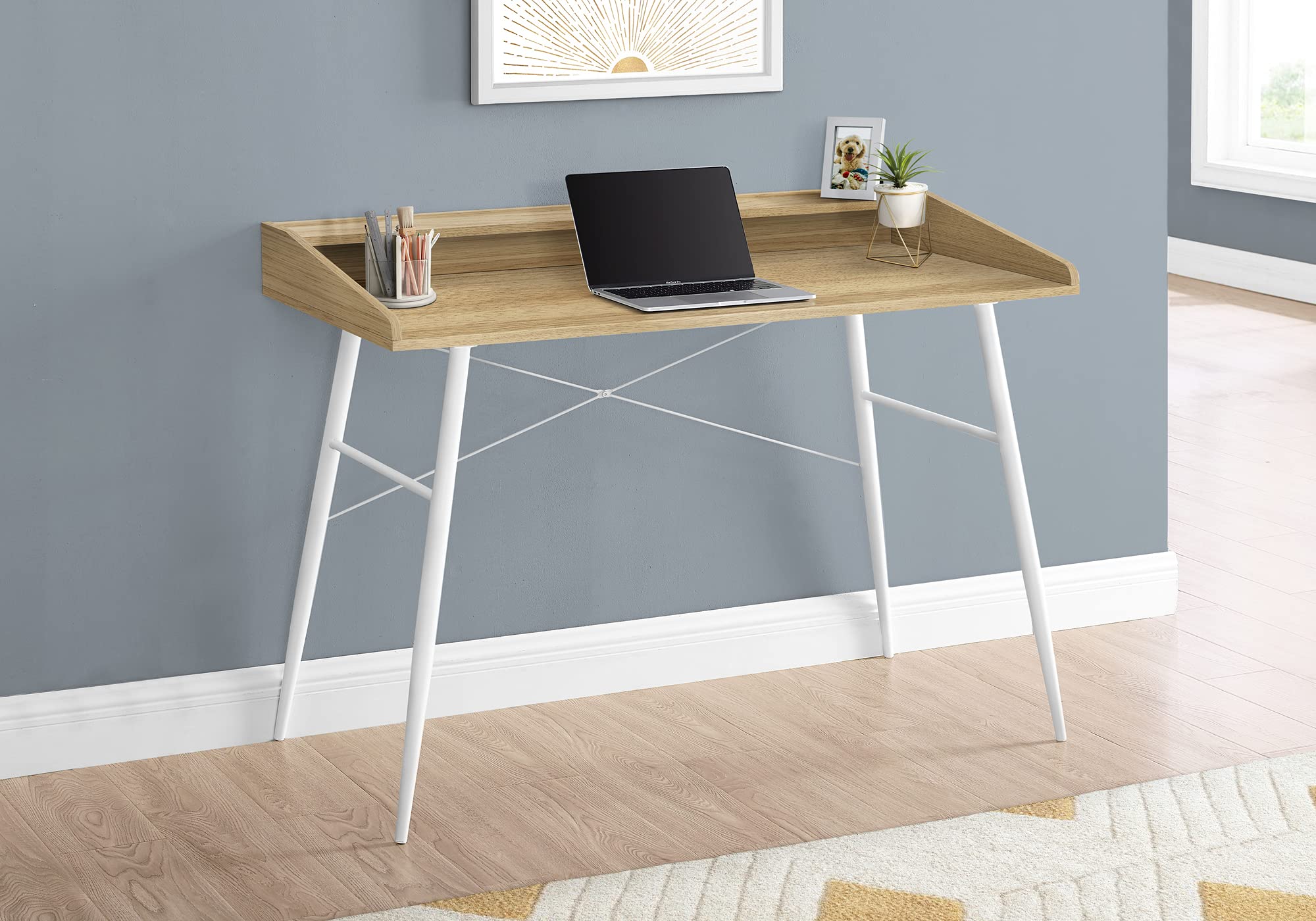 Monarch Specialties 7534 Computer Desk, Home Office, Laptop, Storage Shelves, 48&quot; L, Work, Metal, Laminate, Contemporary, Modern Desk-48, 47.25&quot; L x 23.75&quot; W x 34&quot; H, Natural Wood-Look/White