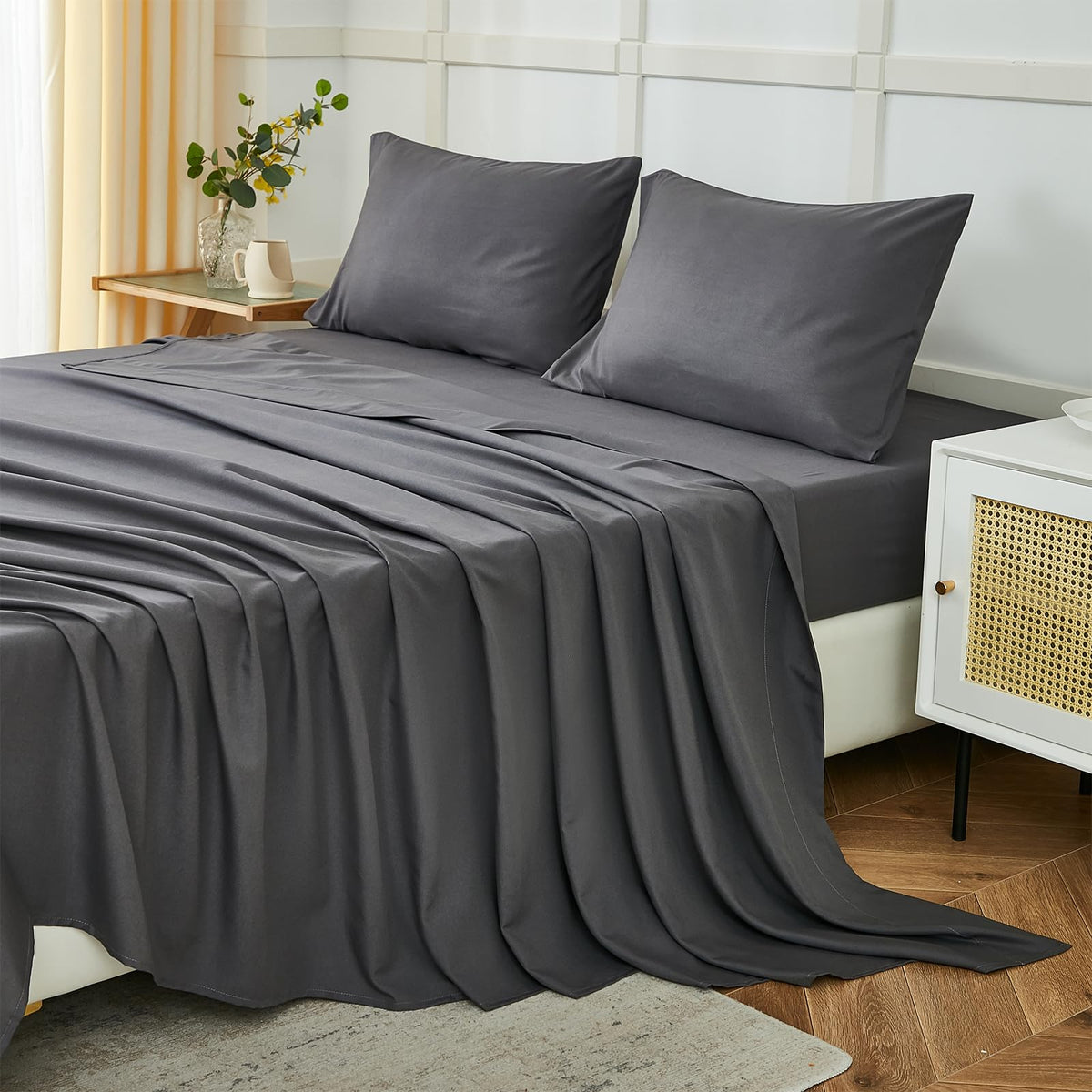 Ilavande Full Size Sheet Sets, 4 Piece Grey Full Size Sheets,Hotel Luxury Super Soft 1800 Series Full Bed Sheets Set-Wrinkle Fre