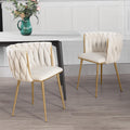 ivoros Velvet Dining Chairs Set of 2, Accent Chairs with Gold Metal Legs, Woven Upholstered Dining Chairs for Living Room/Bedroo