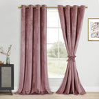 DWCN Velvet Blackout Curtains - 96 Inches Long Wild Rose Tieable Window Curtains Panels Grommet Design Thick Fabric Thermal Insu