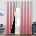 Homeideas 100% Pink Blackout Curtains For Bedroom, Ombre Room Darkening Curtains For Living Room 52 X 84 Inches Long Grommet Gra