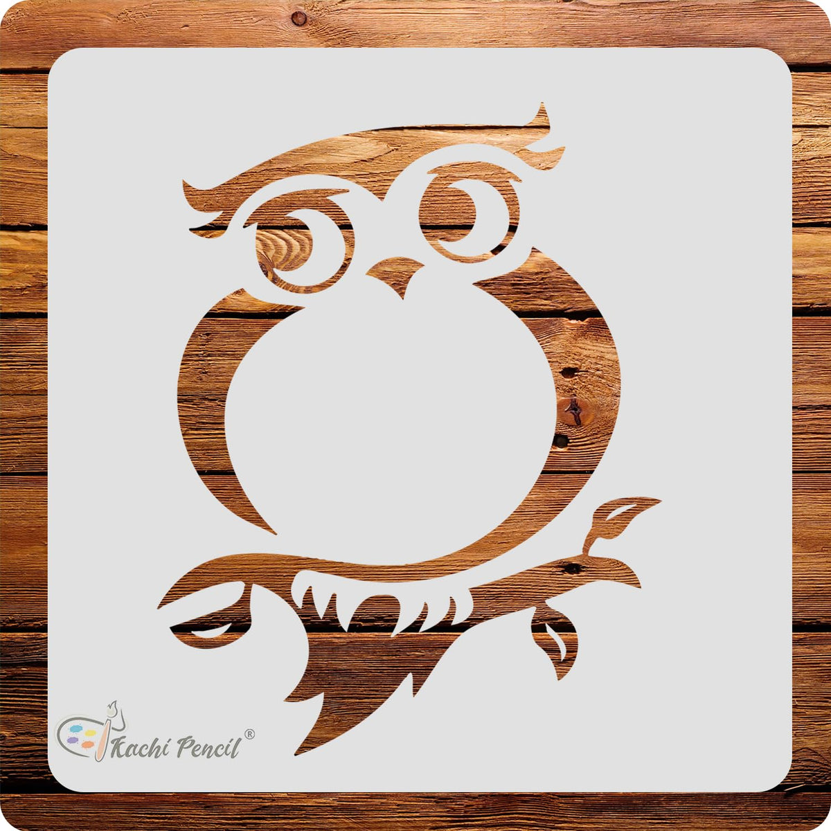 Kachi Pencil Owl Design Craft Stencil for Art and Painting, Size 6 x 6 inch Reusable Stencil for Painting, Fabric, Glass, Wall P