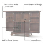 Crosley Furniture Lafayette Expandable Bar Cabinet With Storage Shelves, Drawer, And Wine Rack, Vintage Mahogany